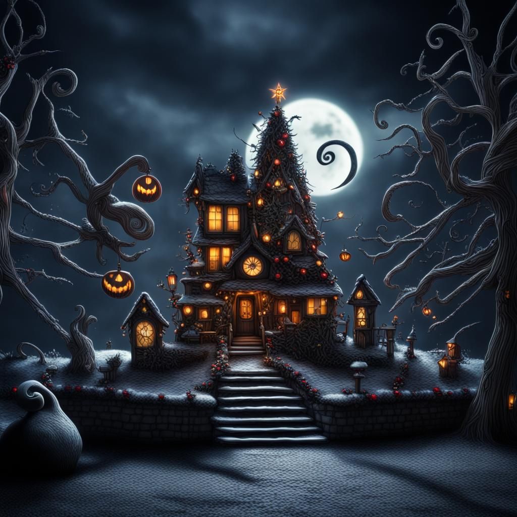 Nightmare Before Christmas: Hyperrealistic Cinematic Scene