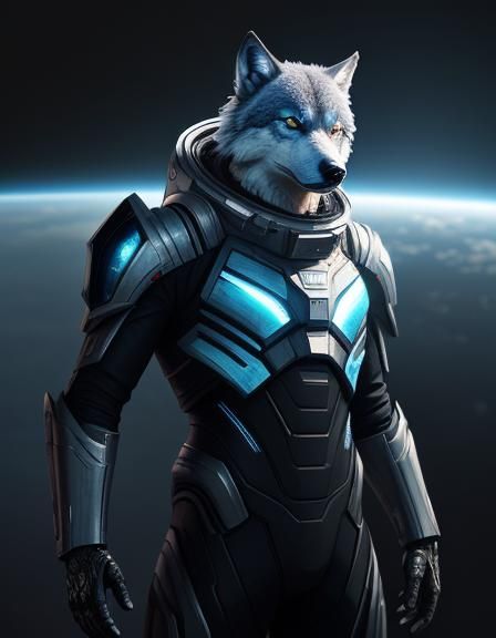 Heroic Wolf-Hybrid in Space Suit, Splash Art