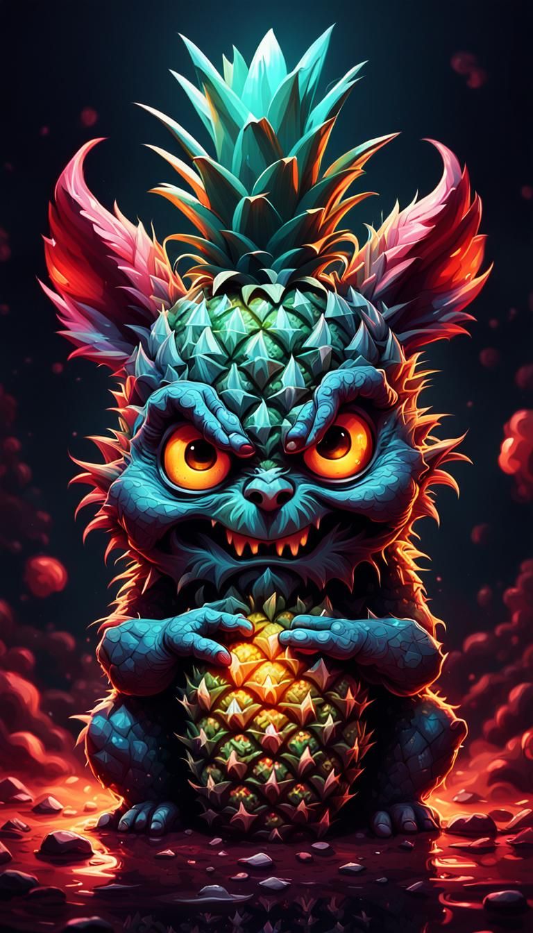 Adorable Devil Pineapple: Hyperdetailed 3D Digital Art