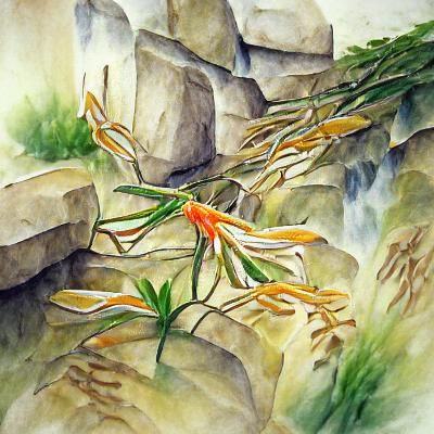 Watercolor Stream with Lilies and Honeysuckle