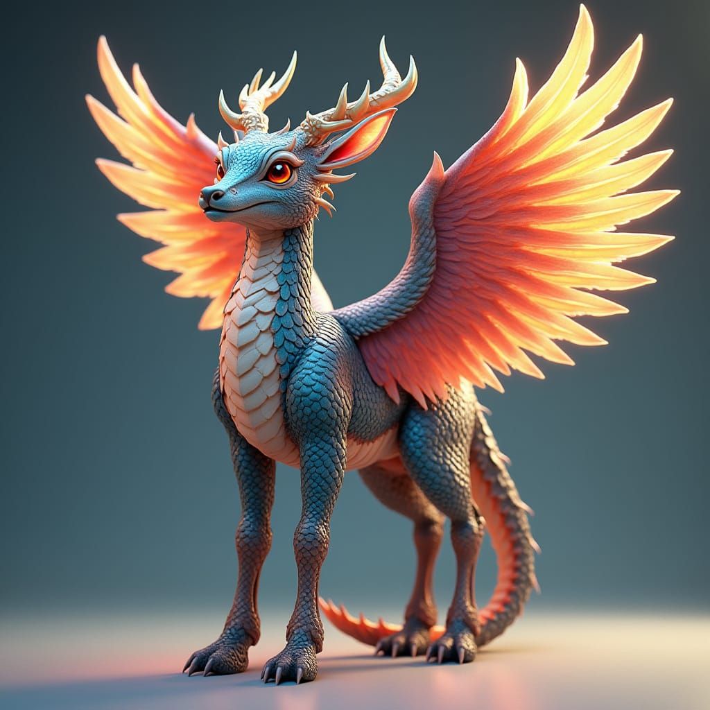 Majestic Deer-Crocodile Hybrid with Eagle Wings