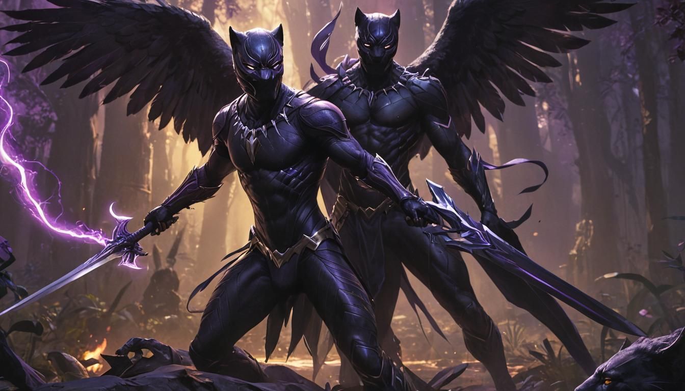 Fallen Angel with Black Panther in Dark Fantasy Art