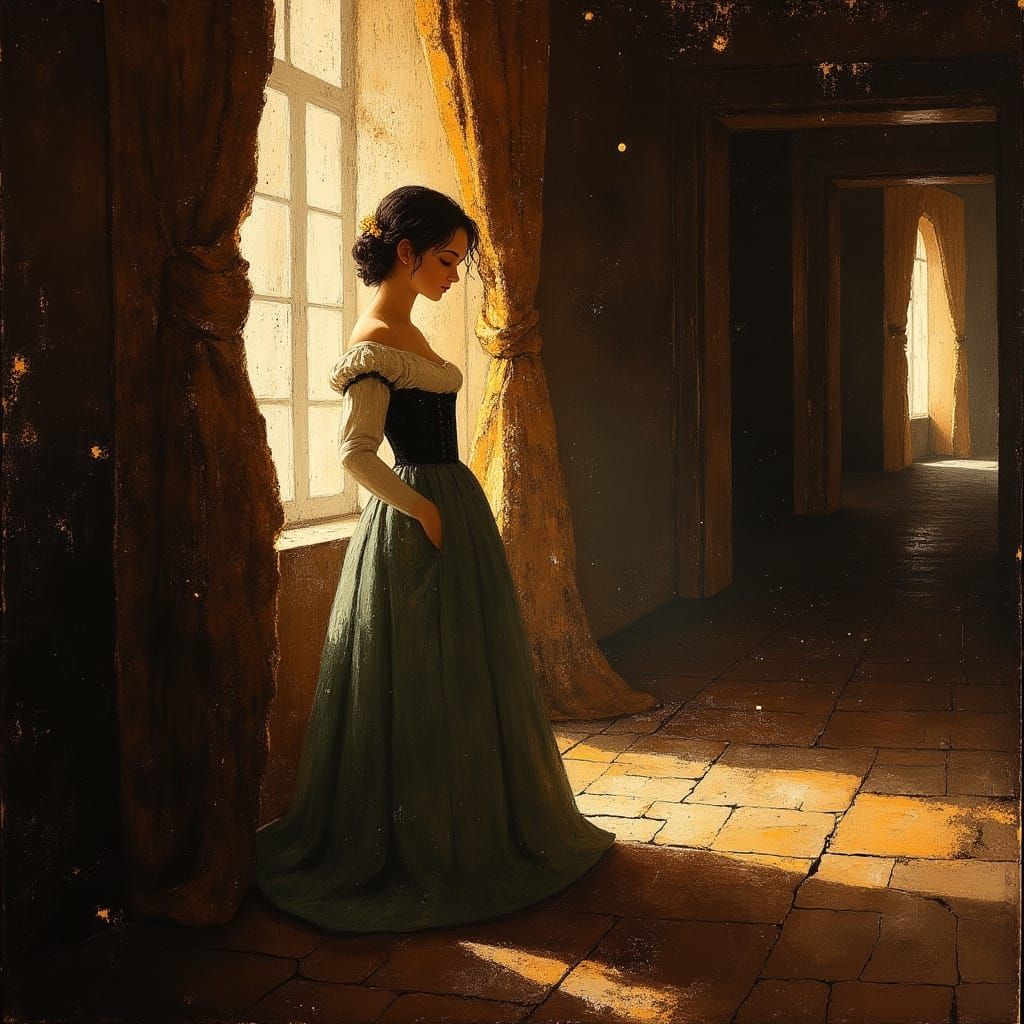 Elegant Woman in 1700s Home: Romantic Realism