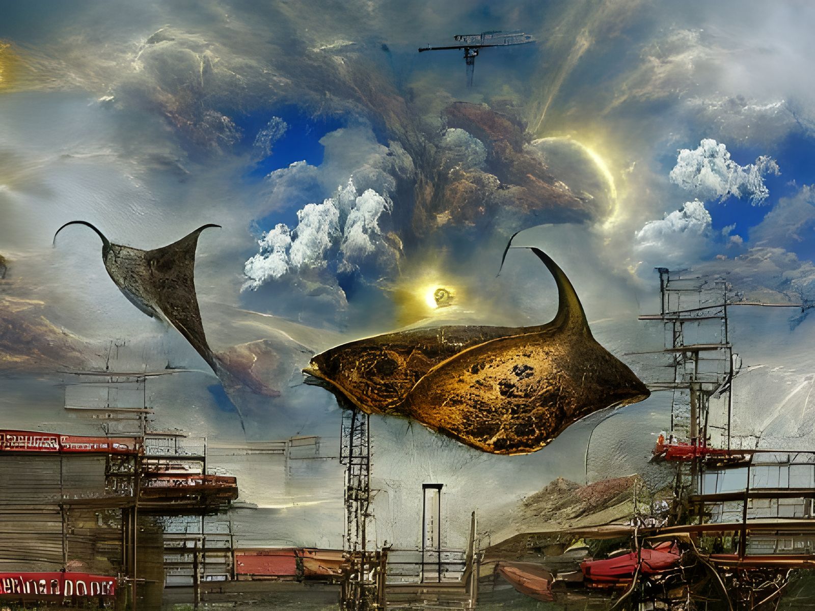 Manta Ray Over Industrial Wasteland, Photo Illustration