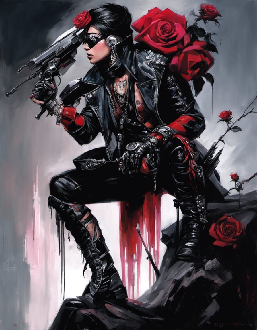 Cyberwarrior Emo Punk in Acrylic Painting Style