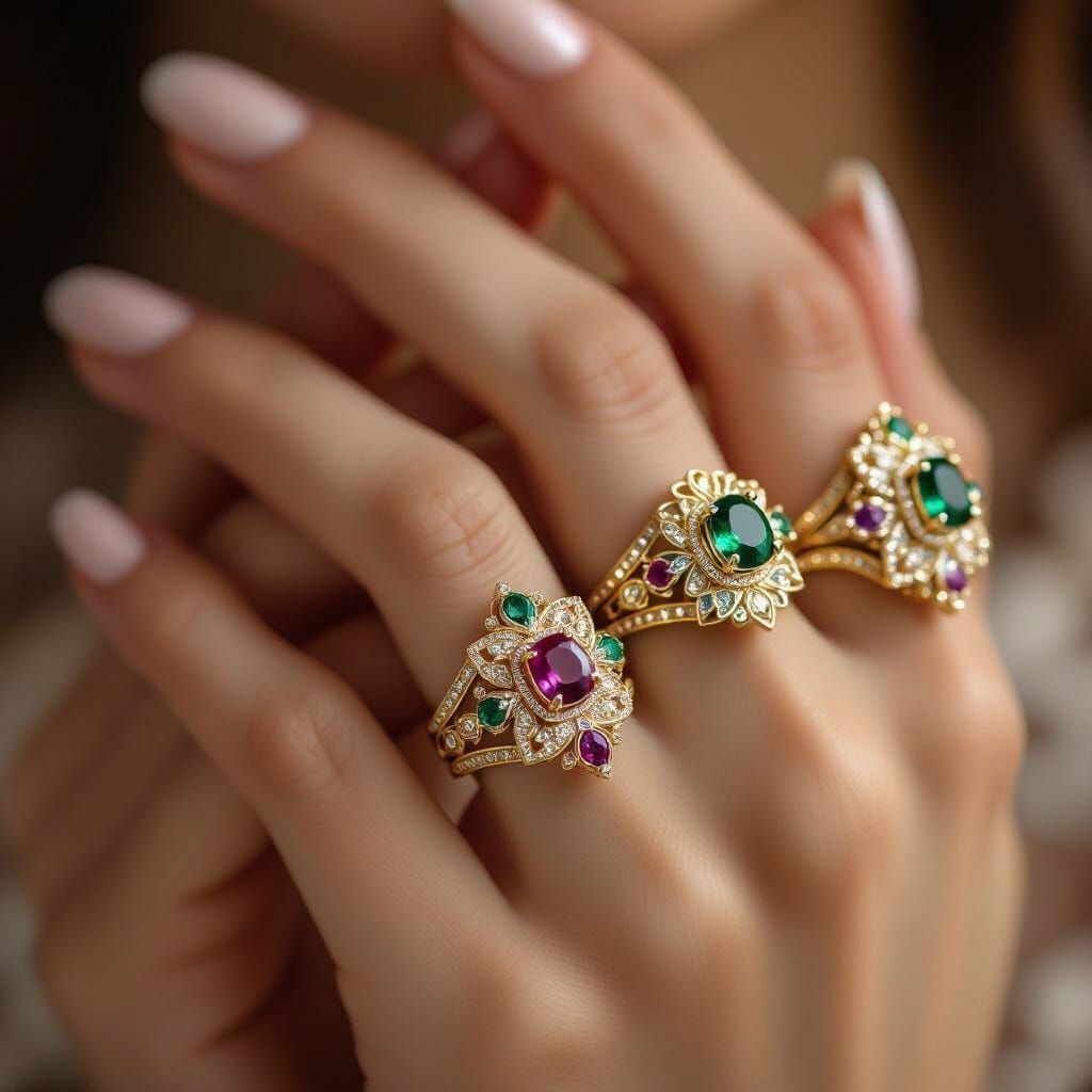 Ornate Gemstone Rings in Art Nouveau Style