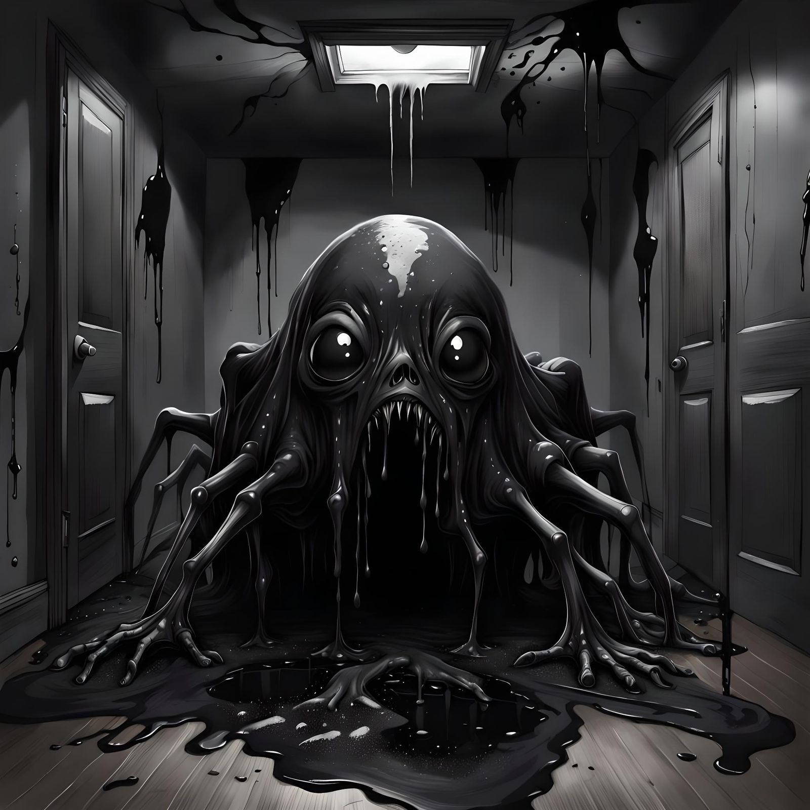 Nightmare Ooze Creature Emerges in Charcoal Art