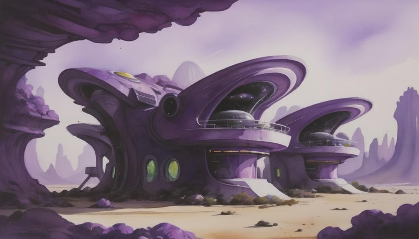 Whimsical Retro-Futuristic Building on Alien Planet