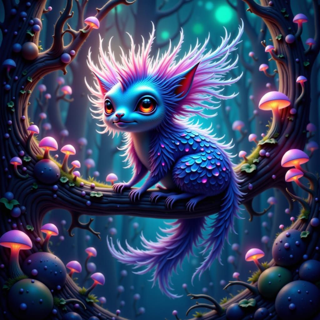 Bioluminescent Creature in Lush Alien Forest