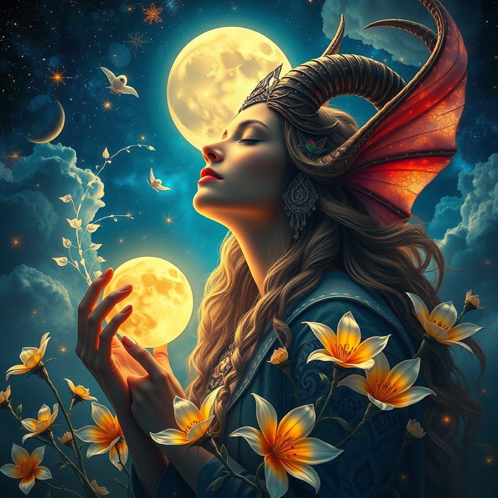 Enchanted Celestial Queen in Art Nouveau Style
