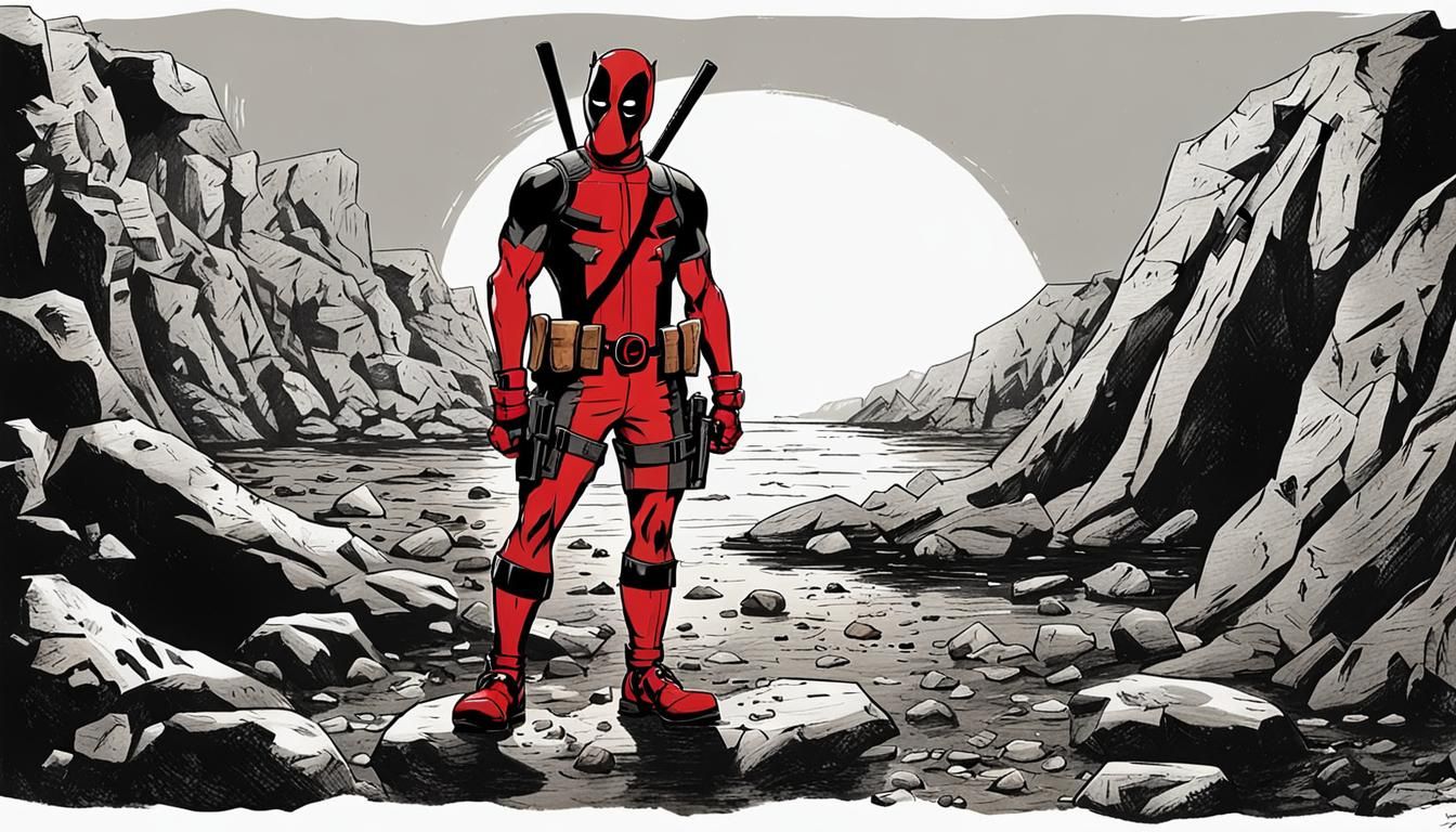 Deadpool in Noir Cave, Tim Burton Style