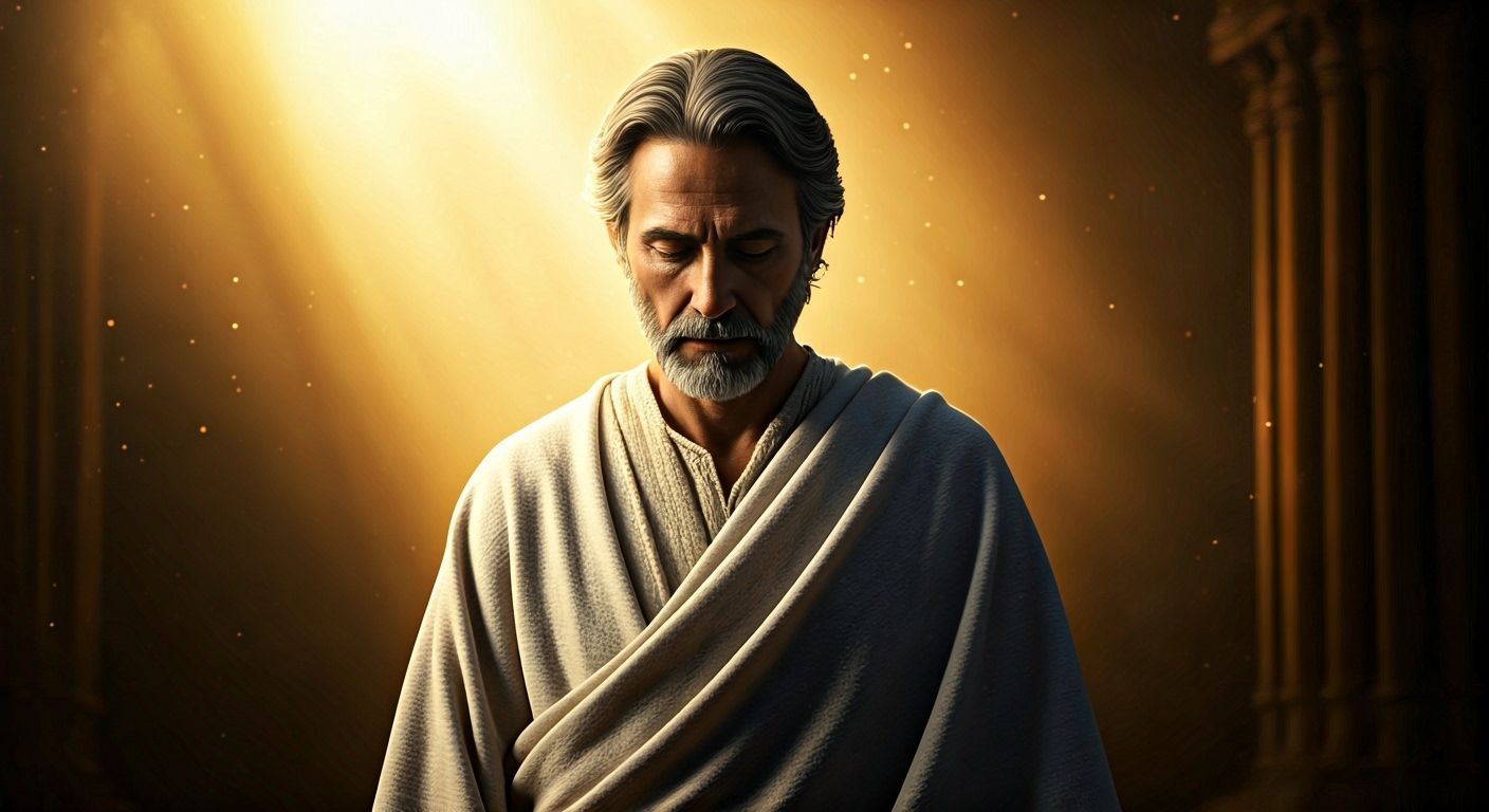 Ethereal Man in Golden Hour Glow with Cosmic Overlay