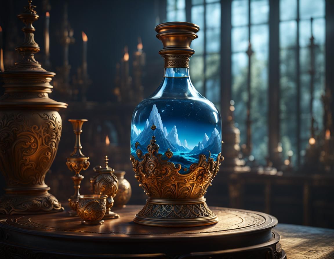 Water Essence in Alchemist Bottle, Fantasy Art