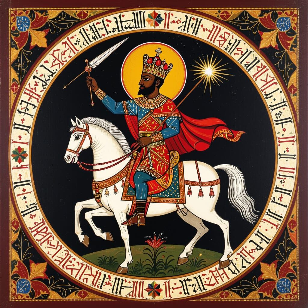 King Menelik II on Horseback, Ethiopian Icon Style