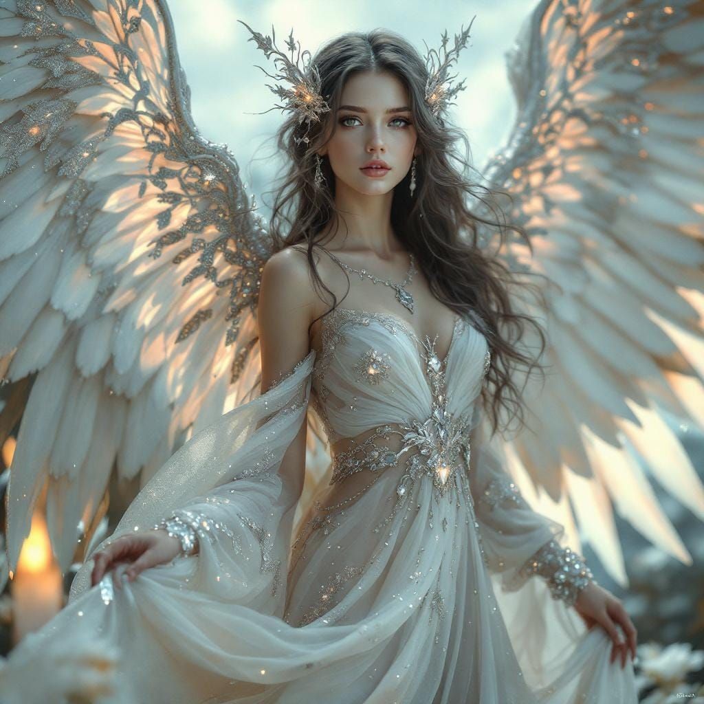 Fantasy Angel Adorned with Jewels, Dreamy Digital Art