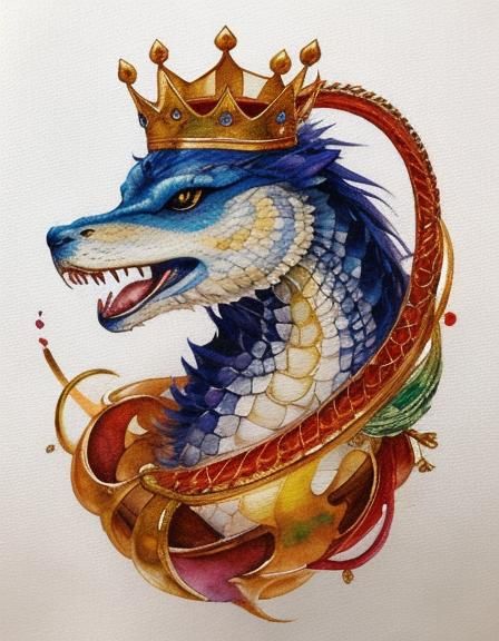 Radiant Ouroboros Crown in Watercolor Needlepoint Style
