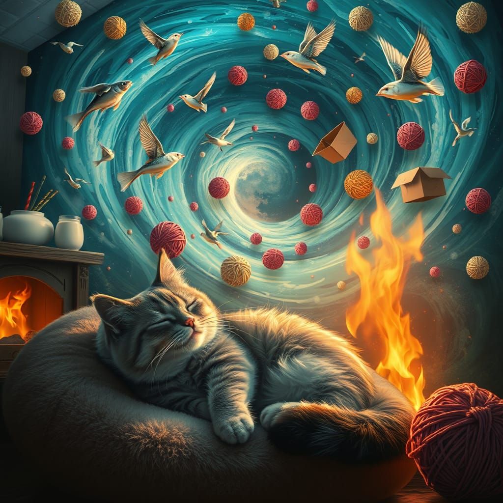 Cat's Dream: A Surreal Digital Painting