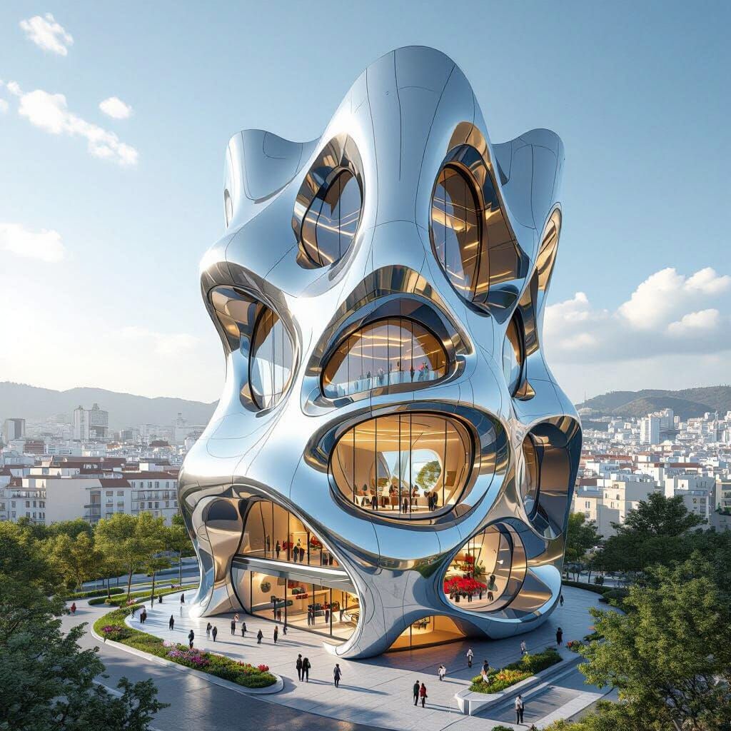 Futuristic Chrome Skyscraper in Portuguese City