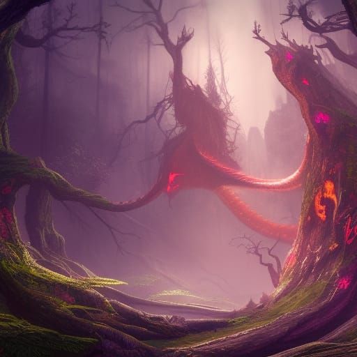 Cosmetic Dragon in Ancient Forest: Digital Art