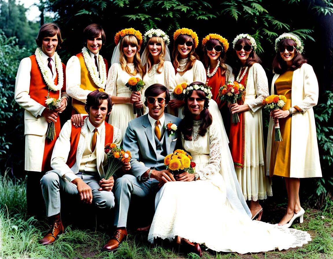 Bohemian Wedding Scene in 1960s Style