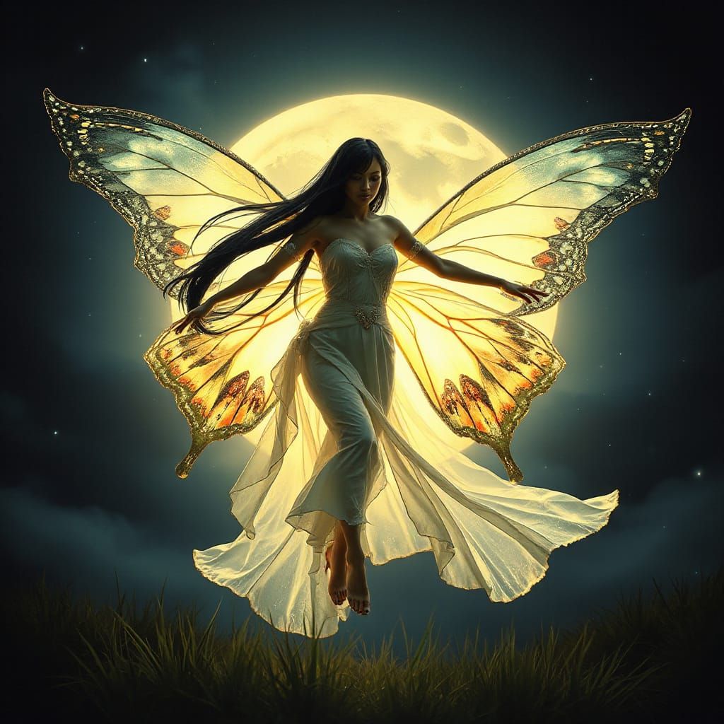 Moonlit Fairy Dancer in Elegant, Cyberpunk-Inspired Art