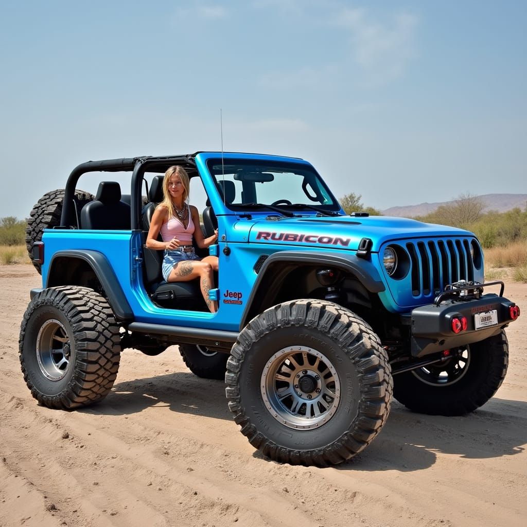 Blue 2025 Jeep Wrangler Rubicon Side View Realistic Photo