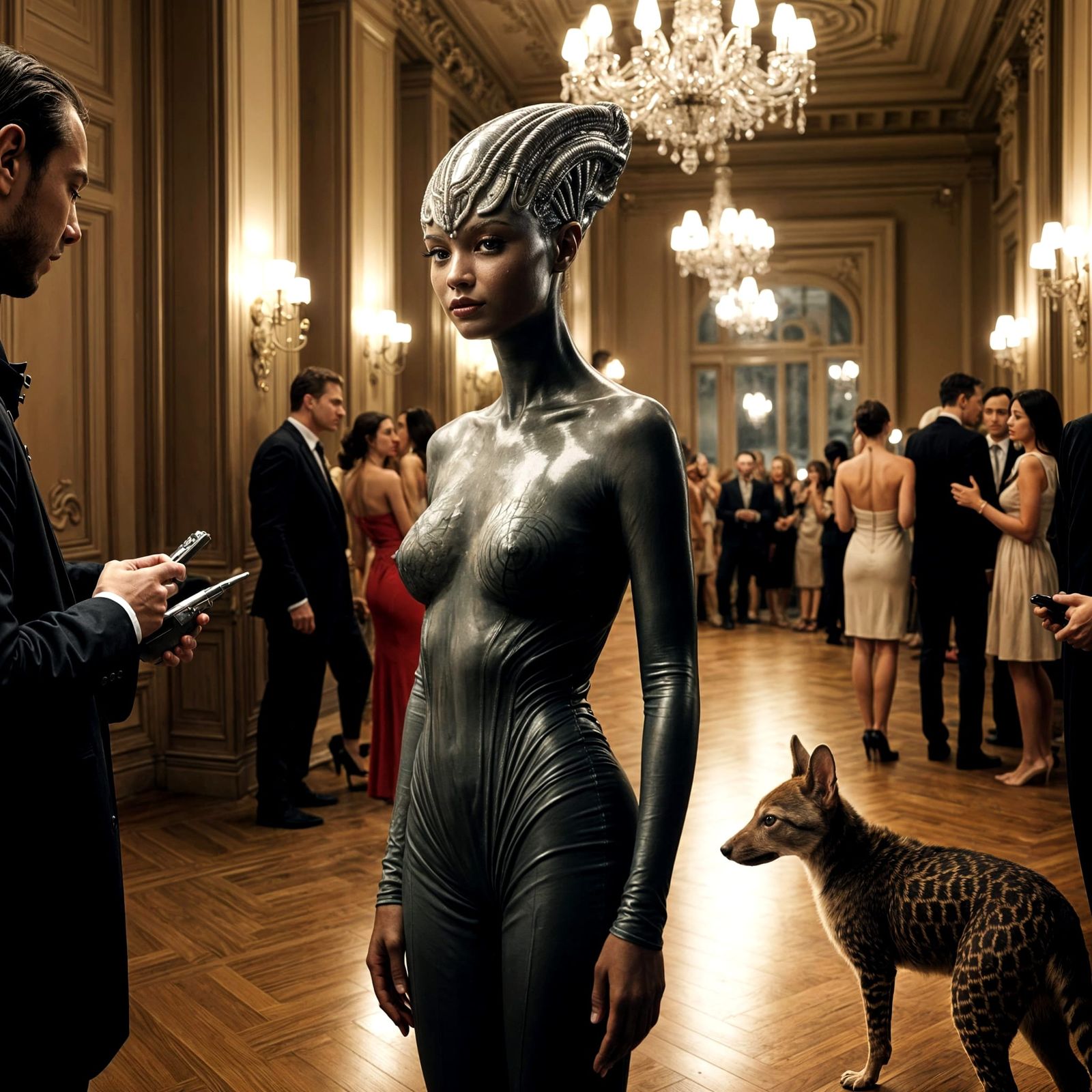 Hyperrealistic Photo of Humans and Aliens Celebrating