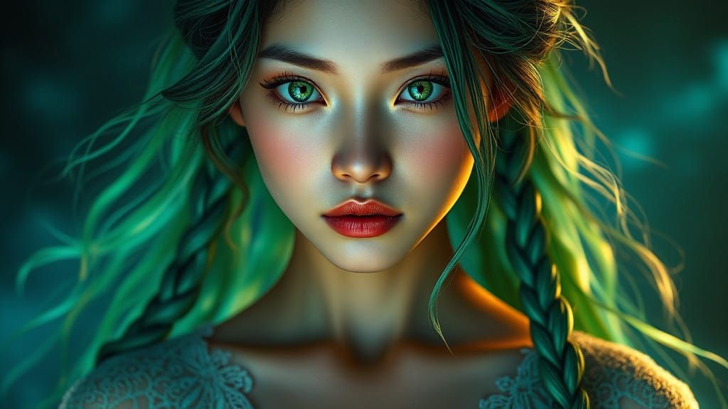 Ethereal Goddess in Jade and Green Hues