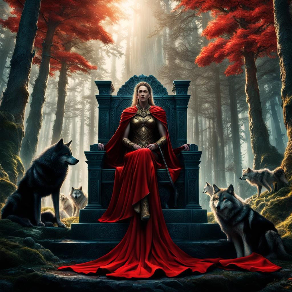 Artemis on Forest Throne with Wolves