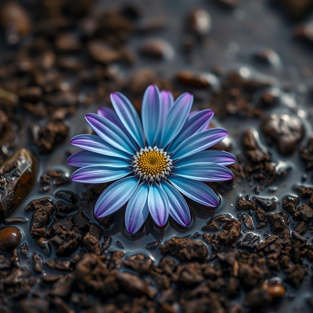 Blue and Purple Daisy in HDR Macro Photograph