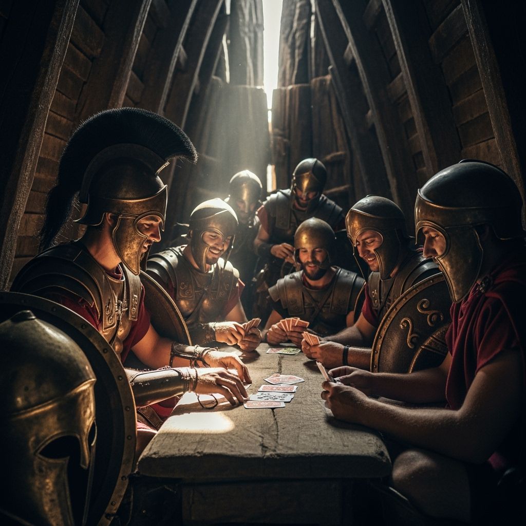 Warriors Play Cards Inside Trojan Horse