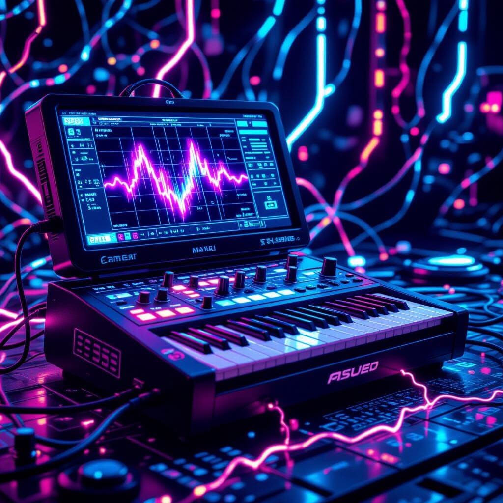 Futuristic Music Machine with Cyberpunk Electricity