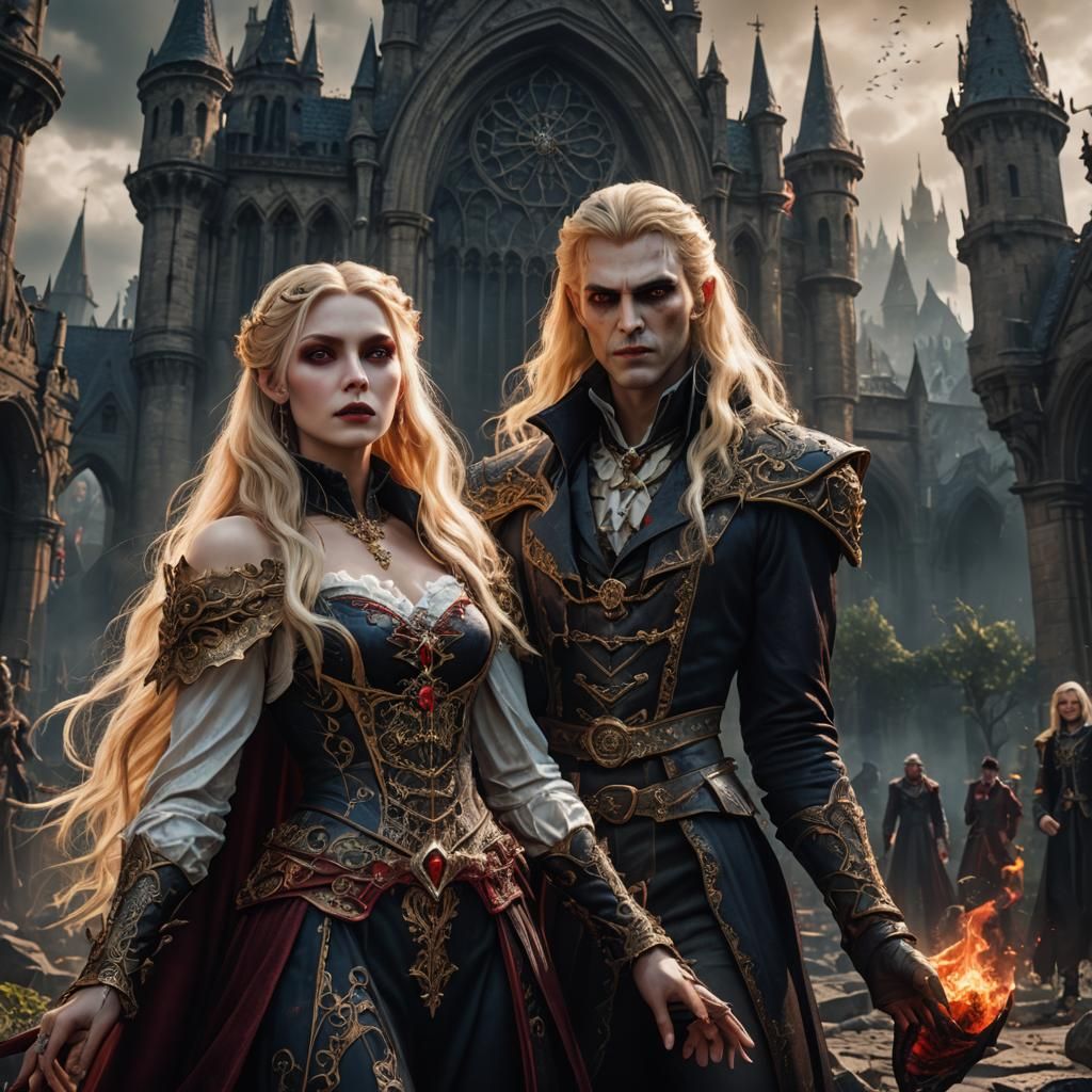 Vampire Lord and Human Woman: Fantasy Concept Art