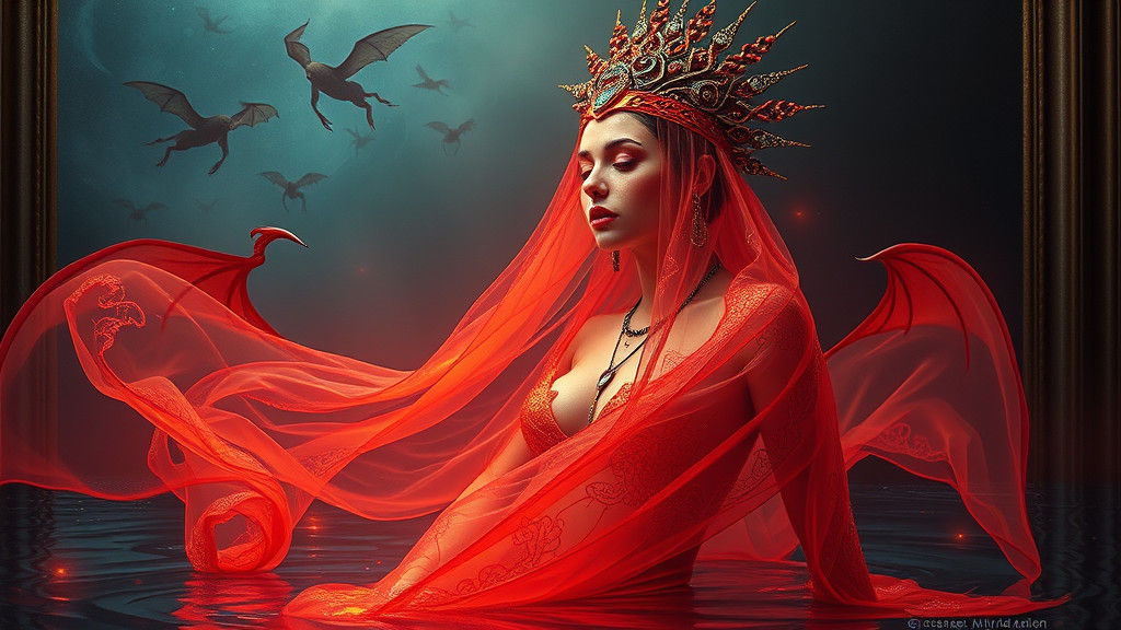 Woman in Painting Surrounded by Demons: Photorealistic