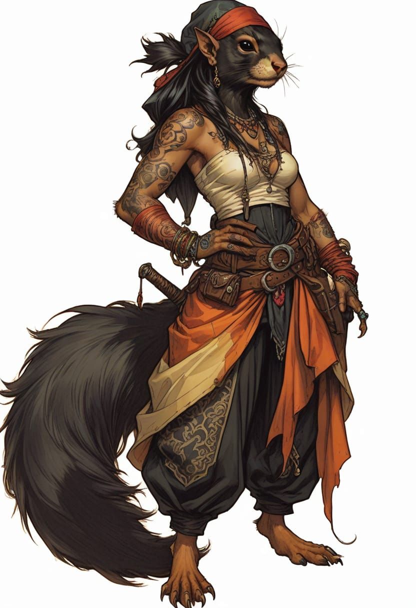 Squirrel-Skunk Pirate Woman in Heroic Fantasy Style
