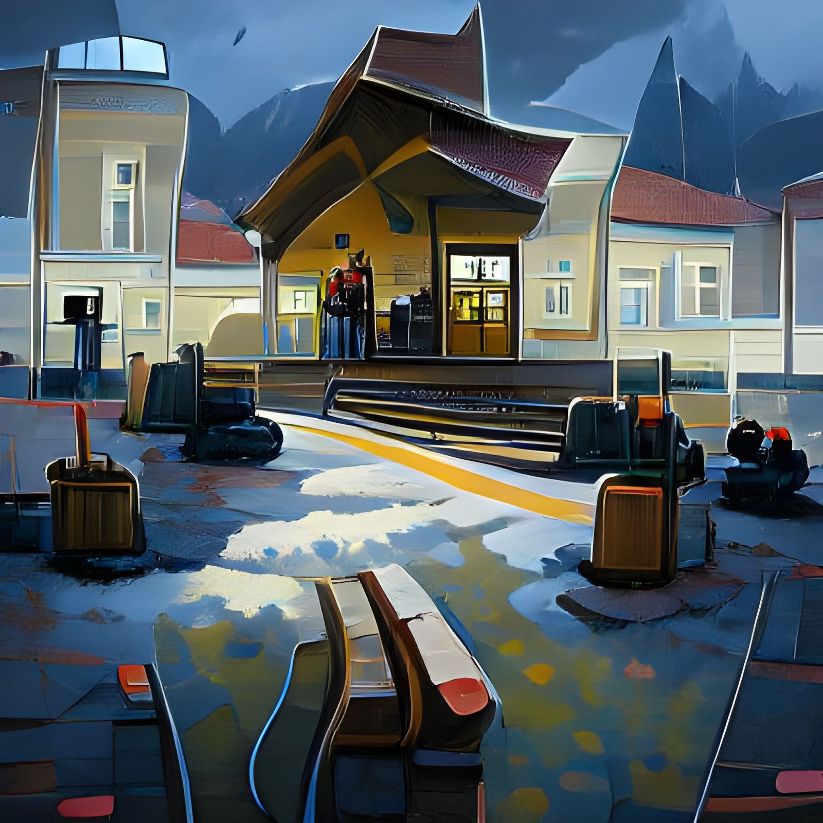 Lively Train Station in Fantasy Art Style