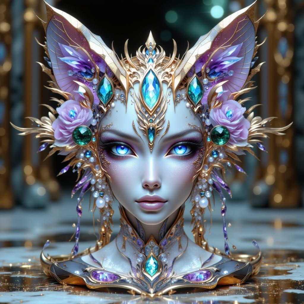 Rose Gold Tech Cat with Holographic Jewels