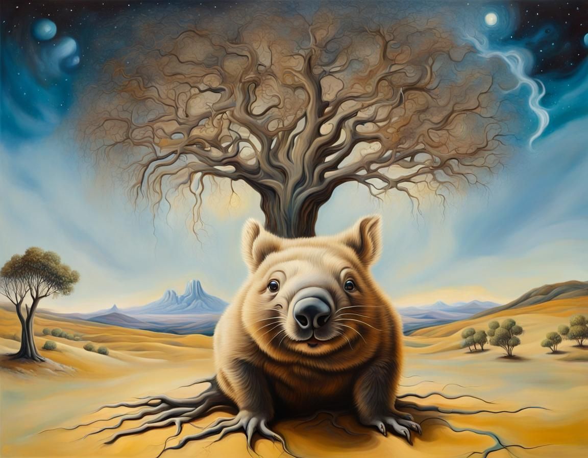 Surreal Wombat Wonders at Tree at Universe's End
