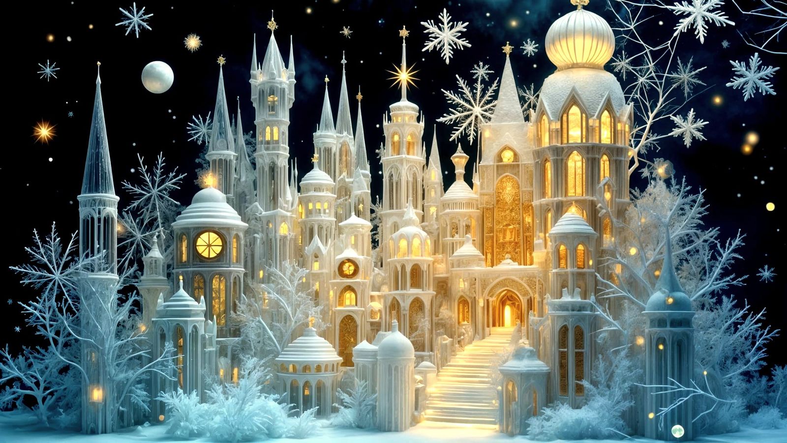 Intricate Ice Palace Sculpture in Ice Cube