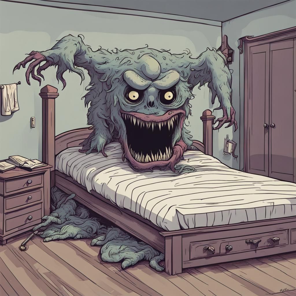Creepy Monster Lurking Under a Bed