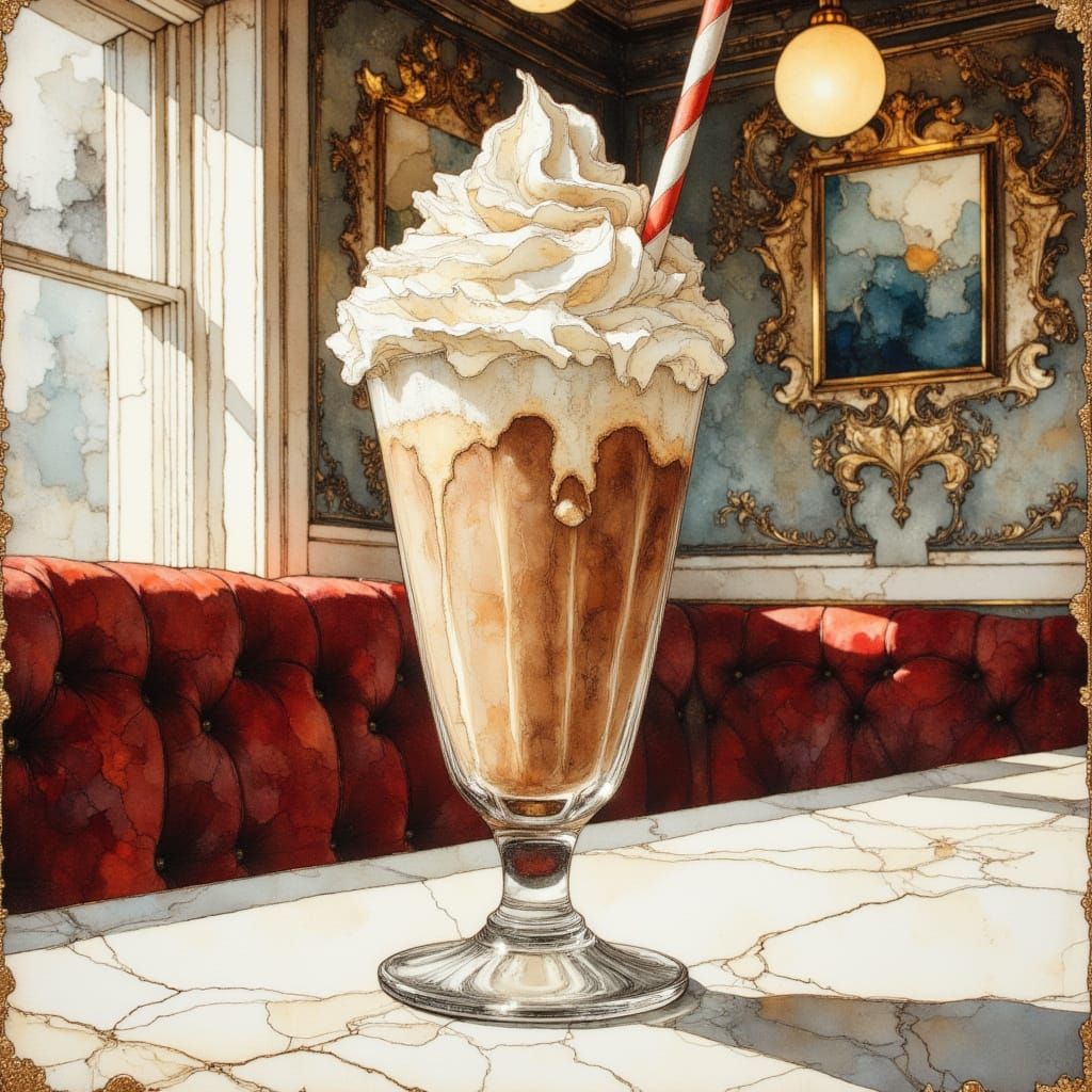 Delicious Chocolate Milkshake in Neo-Impressionist Oil Paint...