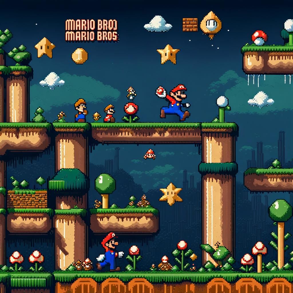 Detailed Pixel Art of Super Mario Bros