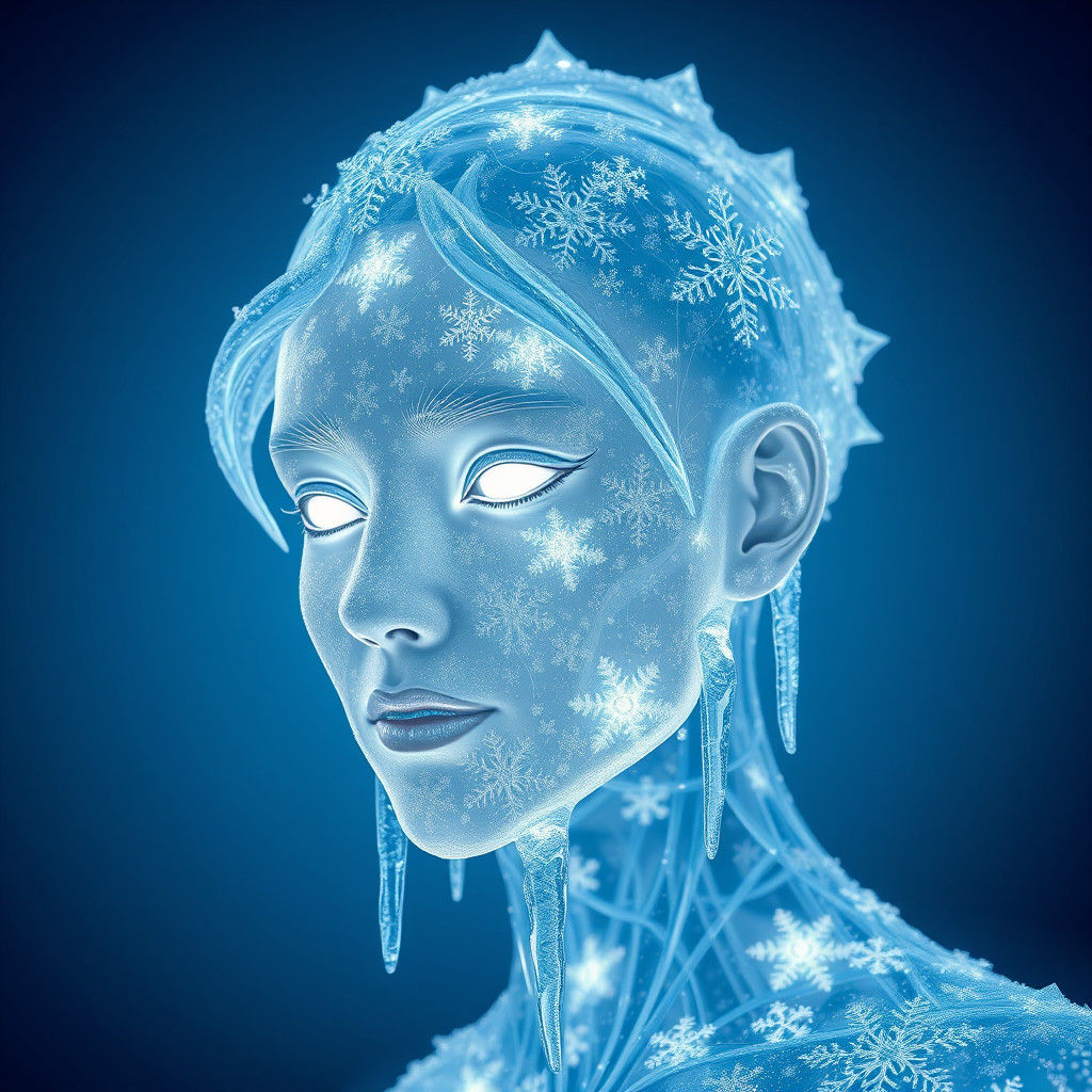 Icy Humanoid Portrait in Art Nouveau Style