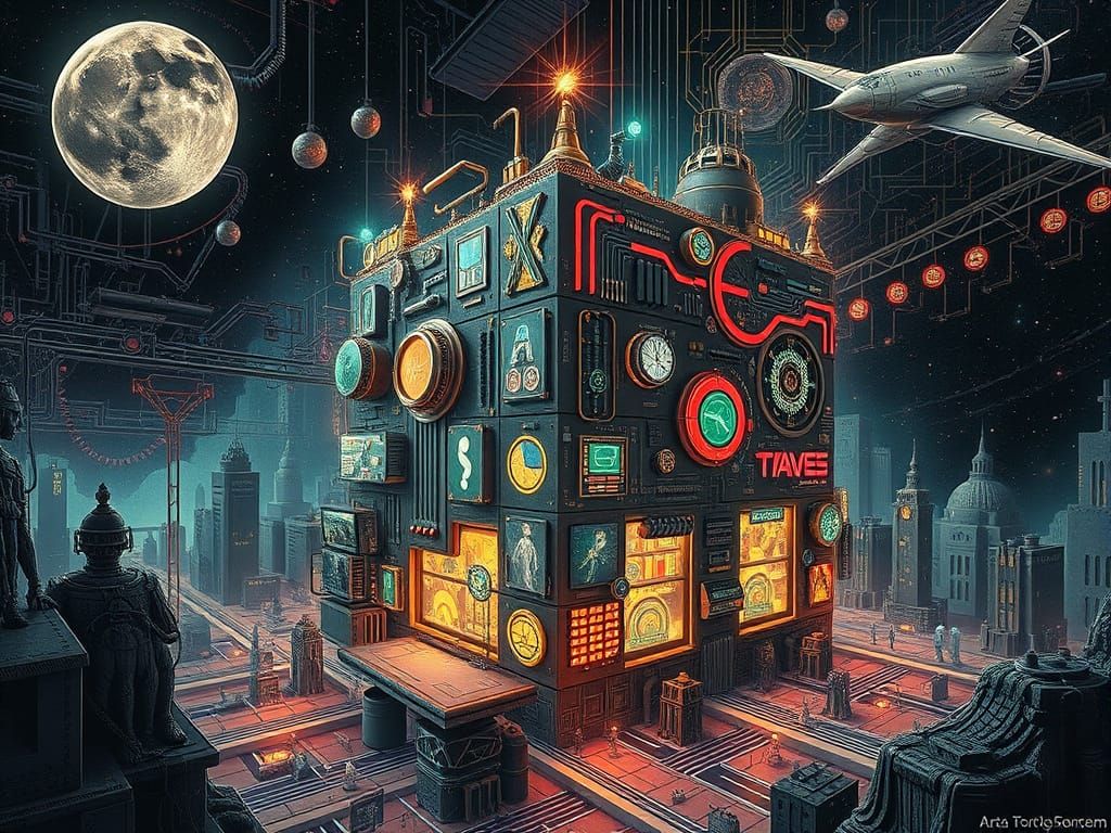 Retrofuturistic Metropolis with Fractal Geometry and Decopun...