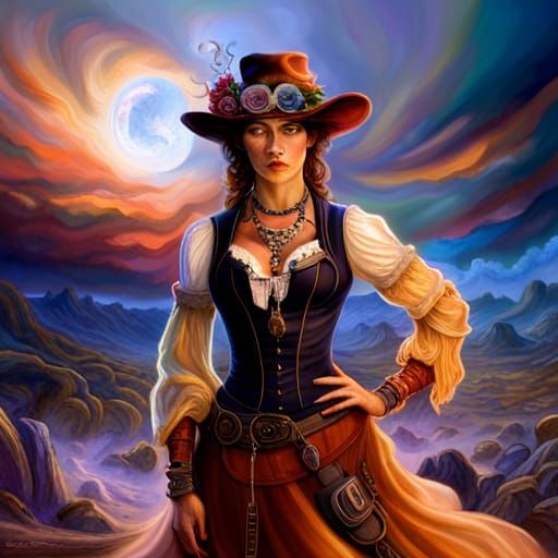 Steampunk Cowgirl in Wild West Editorial Scene