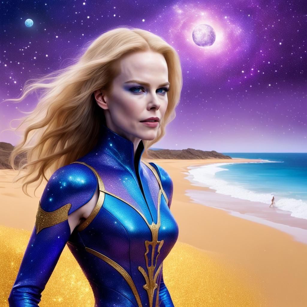 Nicole Kidman as Attractive Blue Alien on Gold Beach