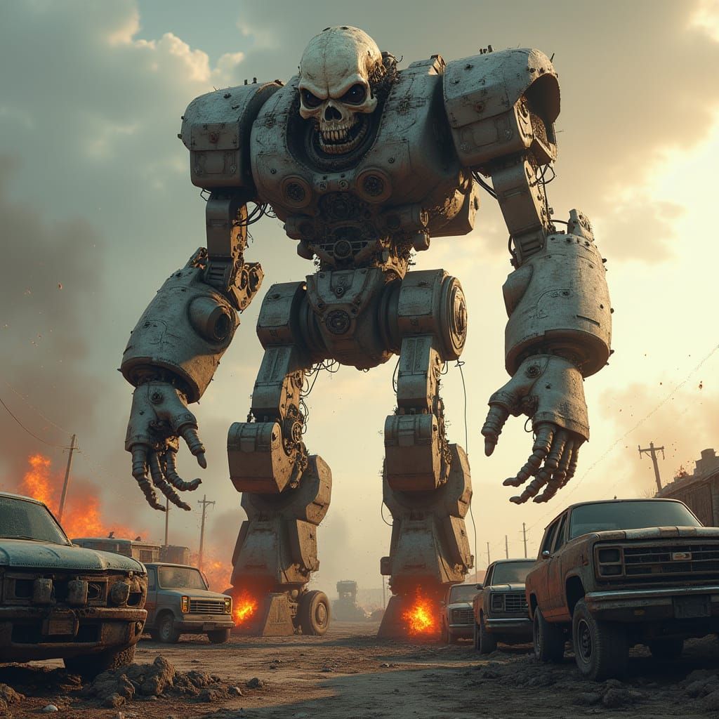 Scrap Metal Golem Animated by Magic in Junkyard