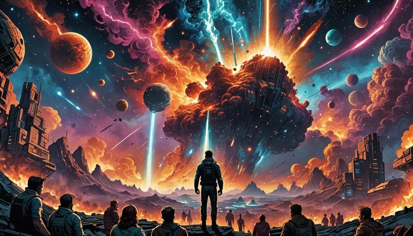 Retro Sci-Fi Comic Book Talk Show Scene