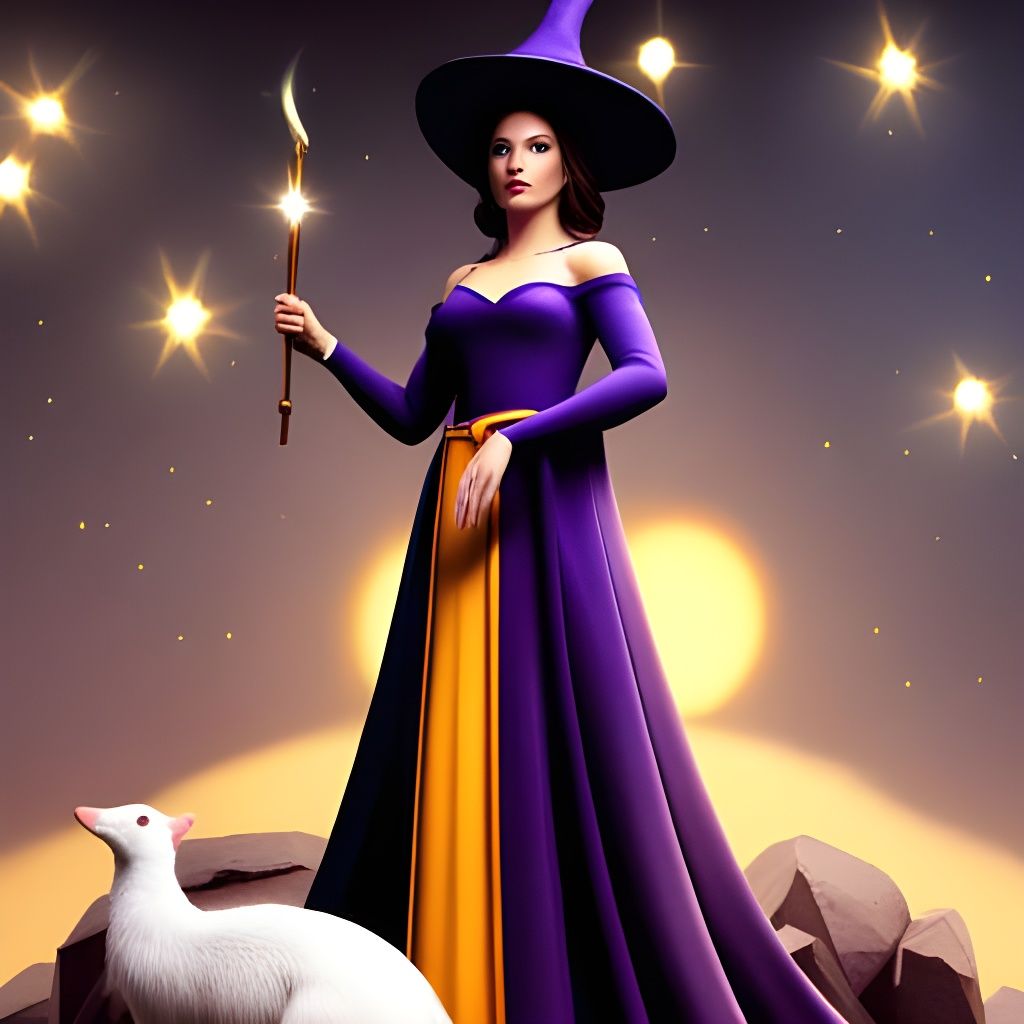 Enchanting Wizard in Starry Night, Detailed Digital Art