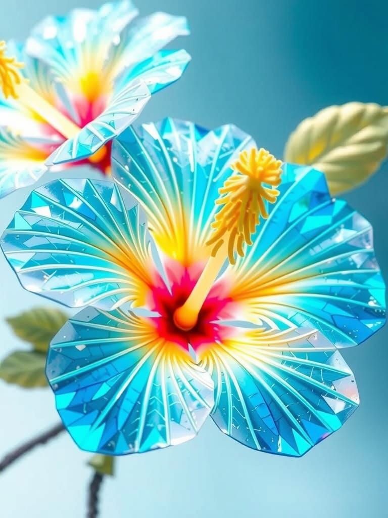 Crystallized Hibiscus Flowers in Art Nouveau Style